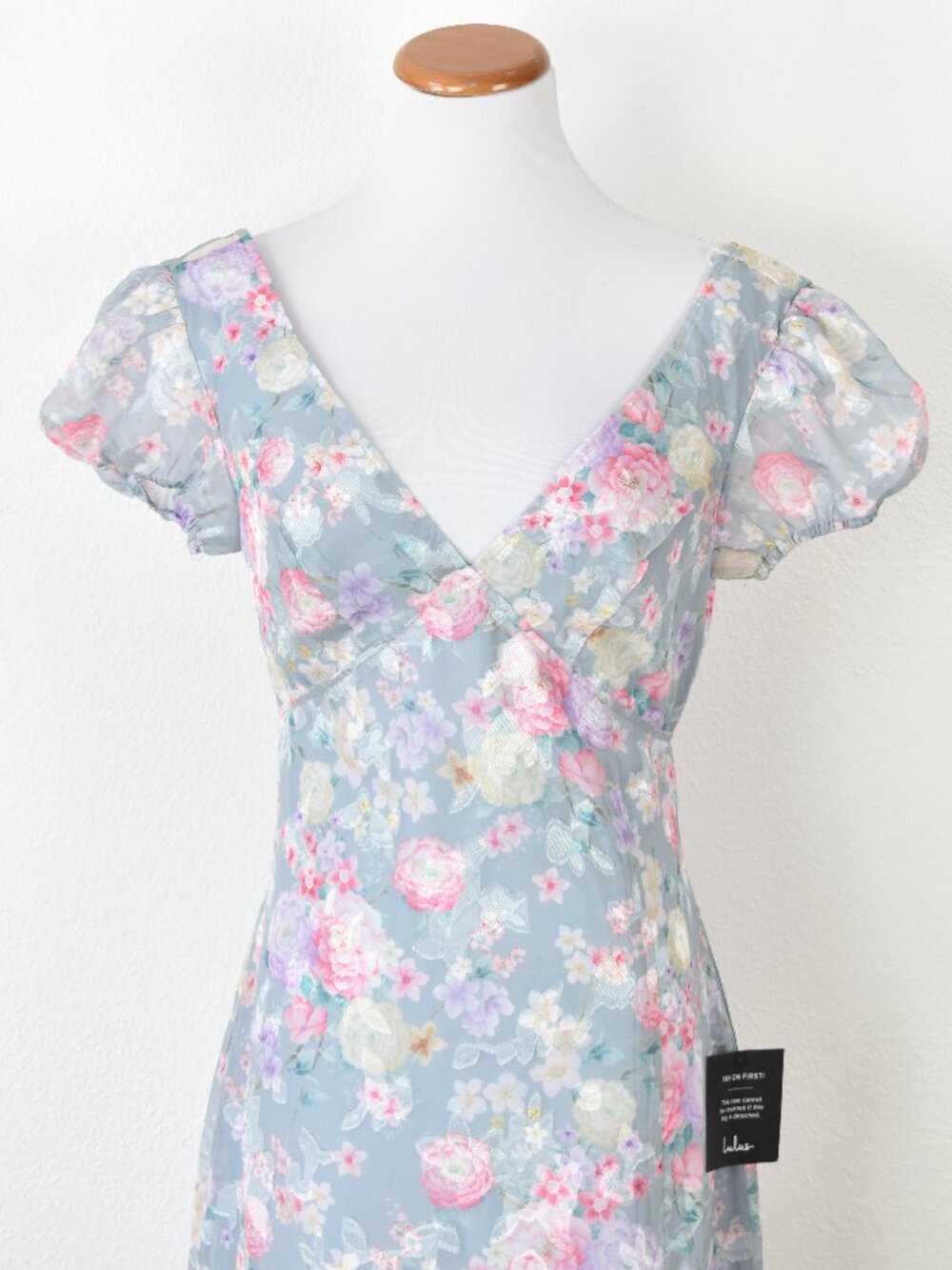 Lulu's Elegant Personality Slate Blue Floral Burnout Midi Dress NEW - S - Picture 2 of 12